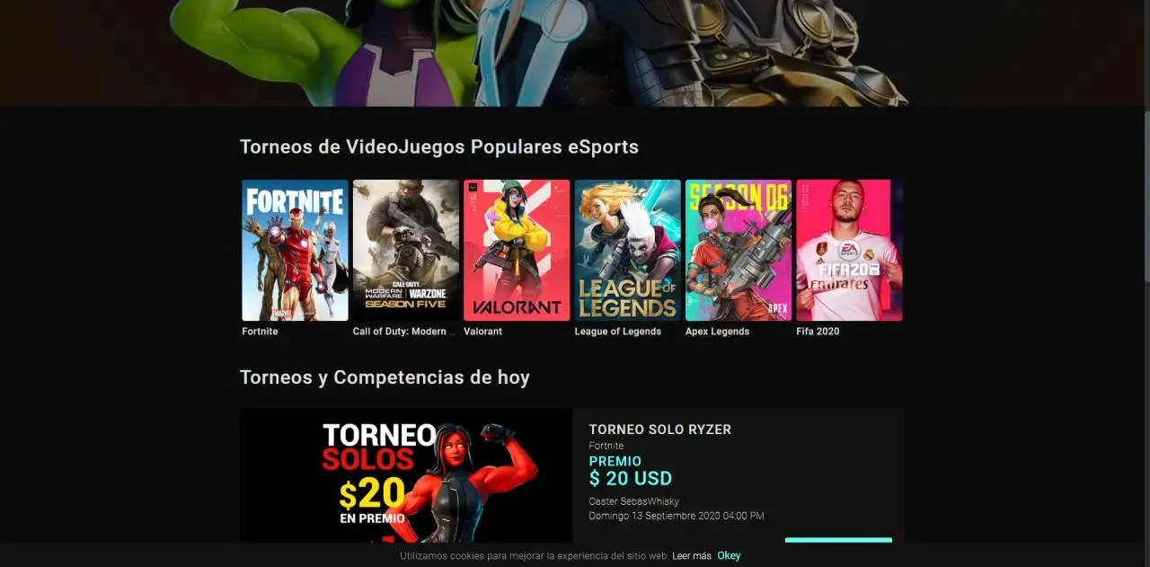 Listado de torneos activos
